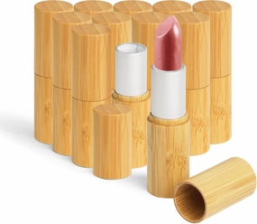 12Pcs Bamboo Empty Lipstick Tubes, Refillable 5.5g DIY Lip Balm Tube Containers with Rotable Plastic Inner, Cosmetic Lipstick Lip Gloss Case Holder For Women Girls Makeup (Silver)