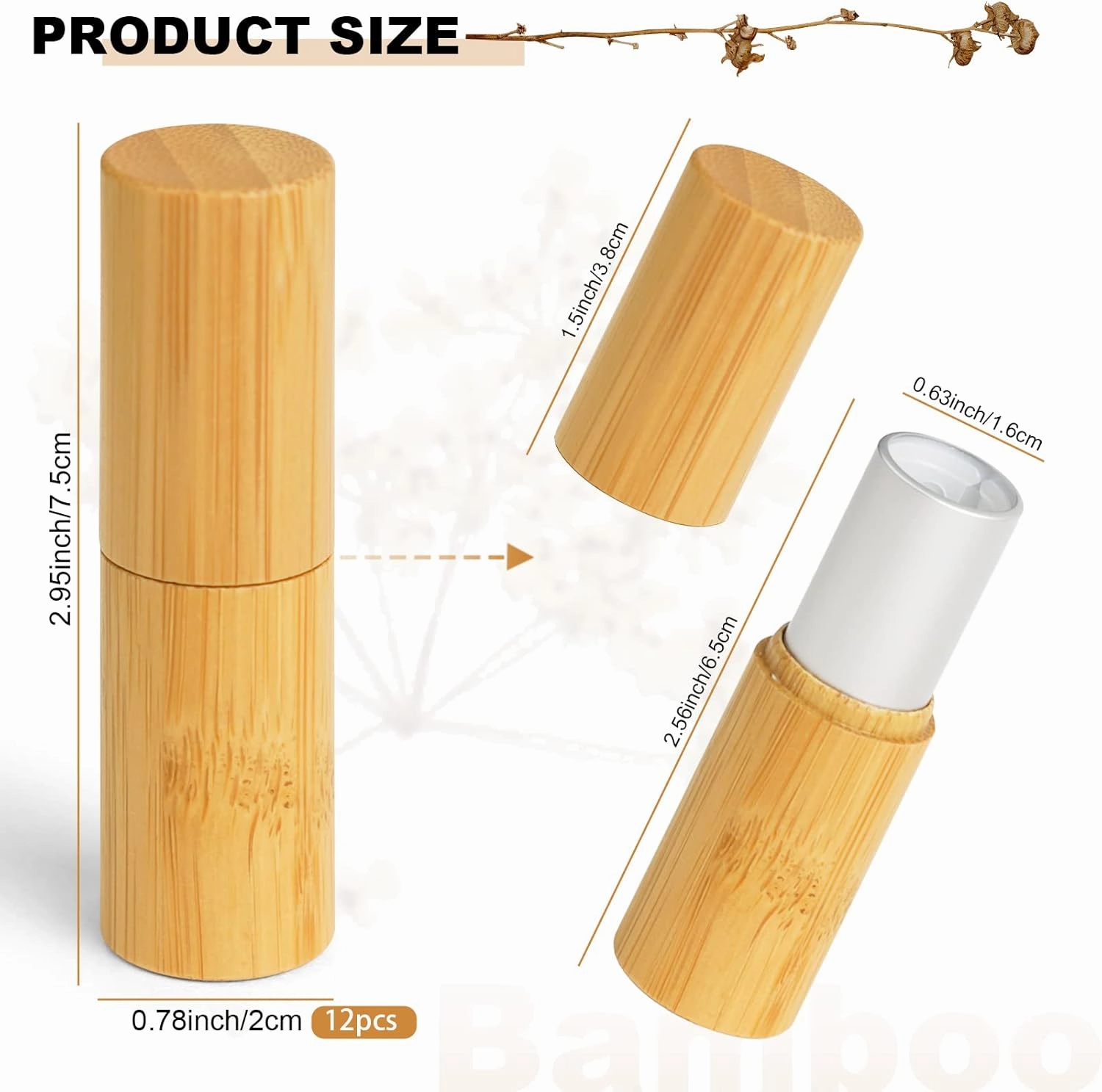 12Pcs Bamboo Empty Lipstick Tubes, Refillable 5.5g DIY Lip Balm Tube Containers with Rotable Plastic Inner, Cosmetic Lipstick Lip Gloss Case Holder For Women Girls Makeup (Silver)