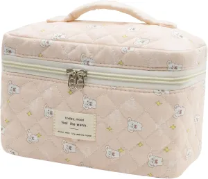 1pc Large Makeup Bag, Cute Cosmetic Bag for Women Girls, Floral Coquette Aesthetic Toiletry Bag, Travel Make Up Organizer Bag (Star White Rabbit）