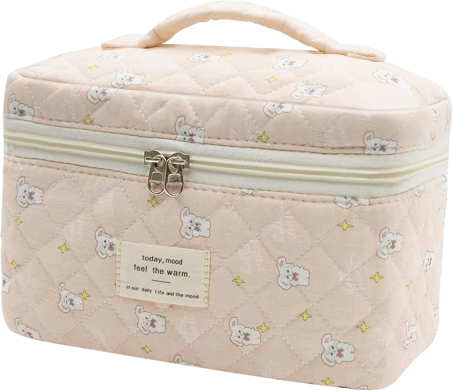 1pc Large Makeup Bag, Cute Cosmetic Bag for Women Girls, Floral Coquette Aesthetic Toiletry Bag, Travel Make Up Organizer Bag (Star White Rabbit）