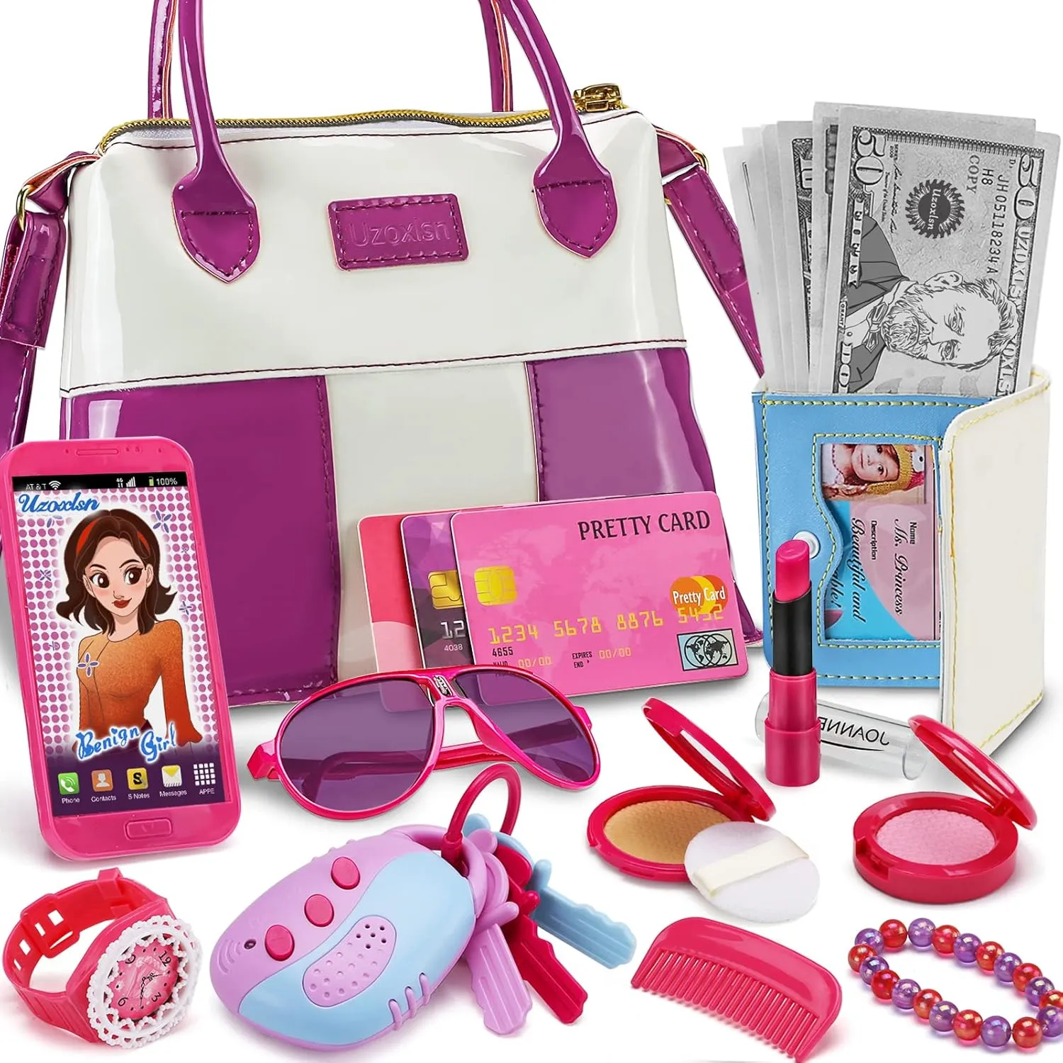 21 Pcs Pretend Purse for Little Girls, My First Play Purses Toy Set for Princess with Handbag, Accessories, Make up Toys, Birthday for Baby Toddler Kid Girl Ages 1 2 3 4 5 6 7 8 Years Old