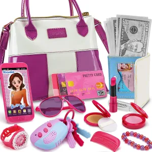 21 Pcs Pretend Purse for Little Girls, My First Play Purses Toy Set for Princess with Handbag, Accessories, Make up Toys, Birthday for Baby Toddler Kid Girl Ages 1 2 3 4 5 6 7 8 Years Old