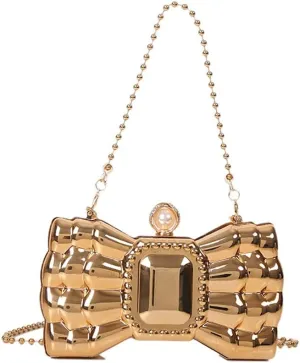 Acrylic Bow Evening Clutch Bag For Women,Trendy Crossbody Purse With Bead Chain Strap, Handbag for Wedding Party Prom