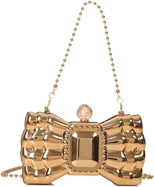 Acrylic Bow Evening Clutch Bag For Women,Trendy Crossbody Purse With Bead Chain Strap, Handbag for Wedding Party Prom