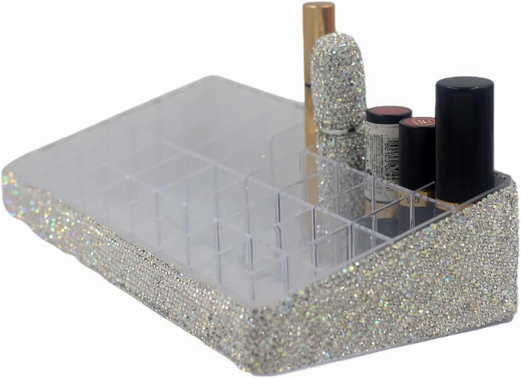 Acrylic Lipstick Organizer - Large Capacity 36-Slot Desktop Cosmetic Storage Rack, Tiered Design Lipstick Holder (Silver)