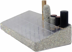Acrylic Lipstick Organizer - Large Capacity 36-Slot Desktop Cosmetic Storage Rack, Tiered Design Lipstick Holder (Silver)