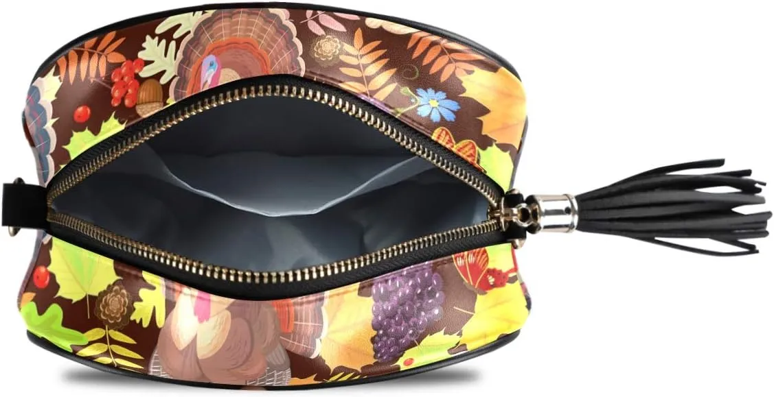 ALAZA Thanksgiving Turkeys and Autumn Leaves Shoulder Crossbody Bag With Metal Chain Strap for Women Girl
