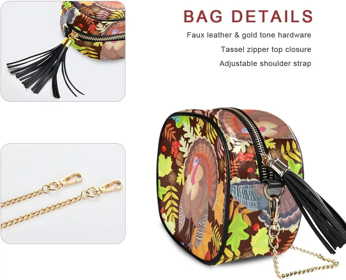 ALAZA Thanksgiving Turkeys and Autumn Leaves Shoulder Crossbody Bag With Metal Chain Strap for Women Girl