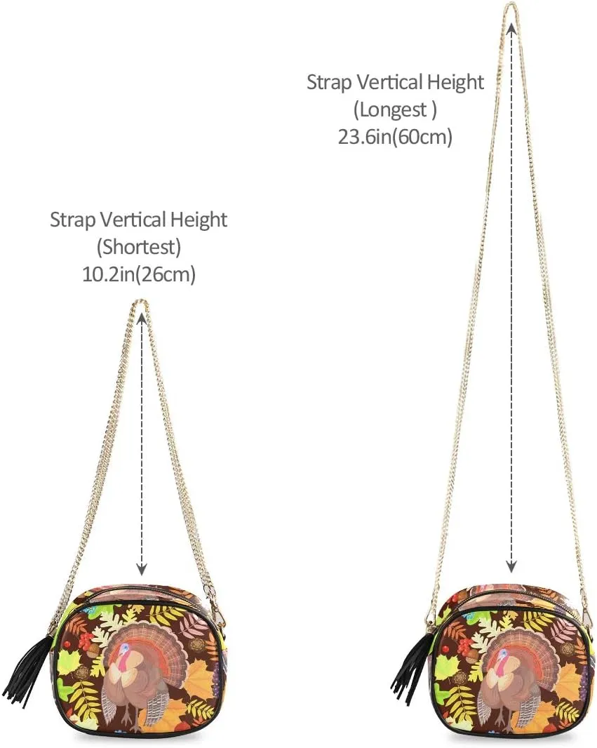 ALAZA Thanksgiving Turkeys and Autumn Leaves Shoulder Crossbody Bag With Metal Chain Strap for Women Girl