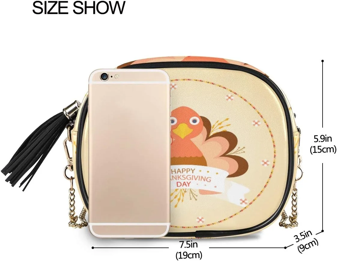 ALAZA Women's Happy Thanksgiving Day Baby Turkey Pattern PU Leather Crossbody Bag Shoulder Purse with Tassel