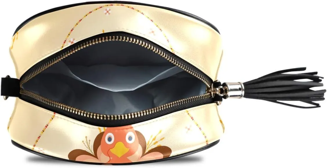 ALAZA Women's Happy Thanksgiving Day Baby Turkey Pattern PU Leather Crossbody Bag Shoulder Purse with Tassel