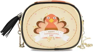 ALAZA Women's Happy Thanksgiving Day Baby Turkey Pattern PU Leather Crossbody Bag Shoulder Purse with Tassel