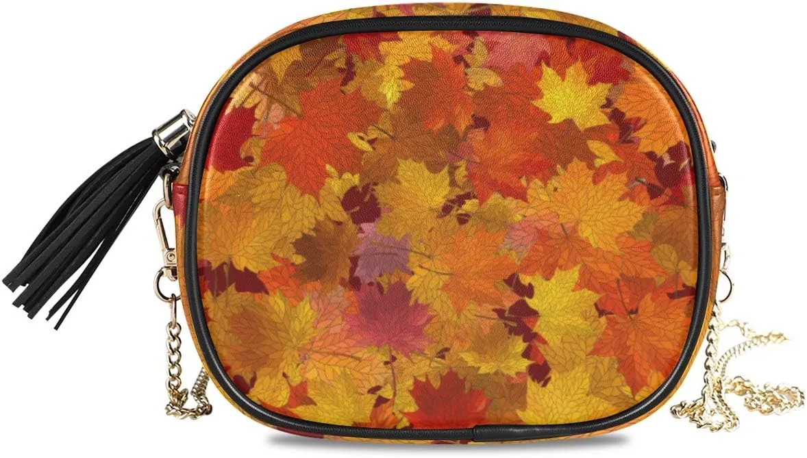 ALAZA Women's Maple Autumn Leaves Cross Body Bag Chain Shoulder Handbag Purse with Tassel