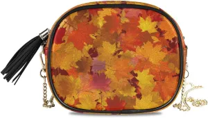 ALAZA Women's Maple Autumn Leaves Cross Body Bag Chain Shoulder Handbag Purse with Tassel