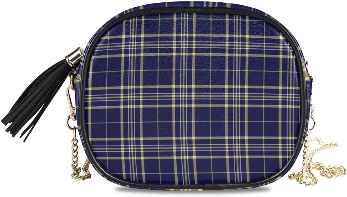 ALAZA Women's Tartan Blue Cross Body Bag Chain Shoulder Handbag Purse with Tassel