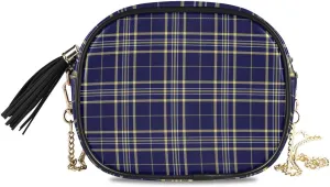 ALAZA Women's Tartan Blue Cross Body Bag Chain Shoulder Handbag Purse with Tassel