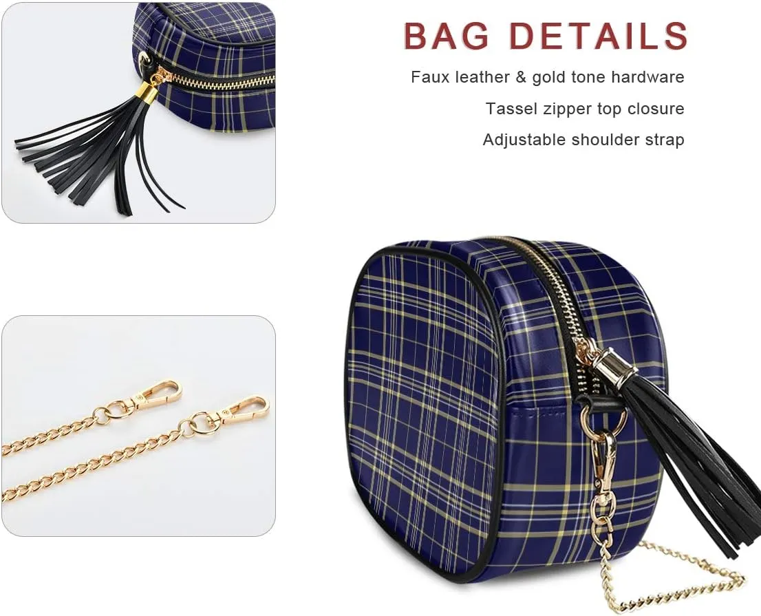 ALAZA Women's Tartan Blue Cross Body Bag Chain Shoulder Handbag Purse with Tassel