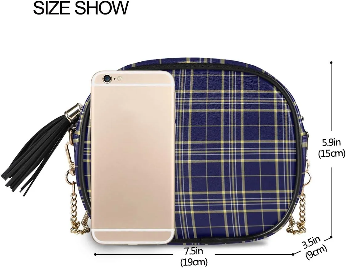 ALAZA Women's Tartan Blue Cross Body Bag Chain Shoulder Handbag Purse with Tassel