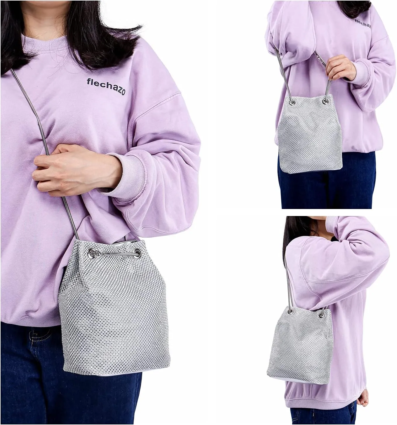 Ayliss Women's Full Rhinestones Bucket Bag Mini/Small Crossbody Shoulder Evening Shinny Bling Clutch Purse Bucket Handbag