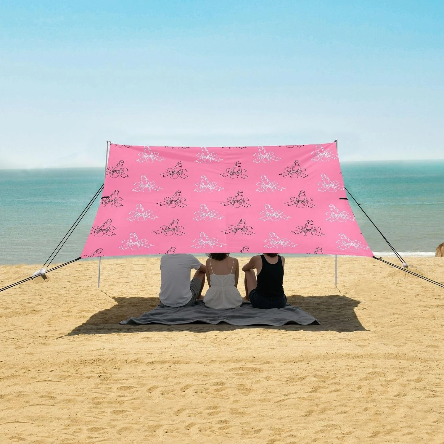 Beach Shade Tent with UPF50  UV Protection,Hand Drawn Lipstick with Bows Lightweight Camping Sun Shelter for Outdoor,Camping Trips, Fishing, Backyard,Picnics,Easy Set Up and Carry 9x10.5 FT