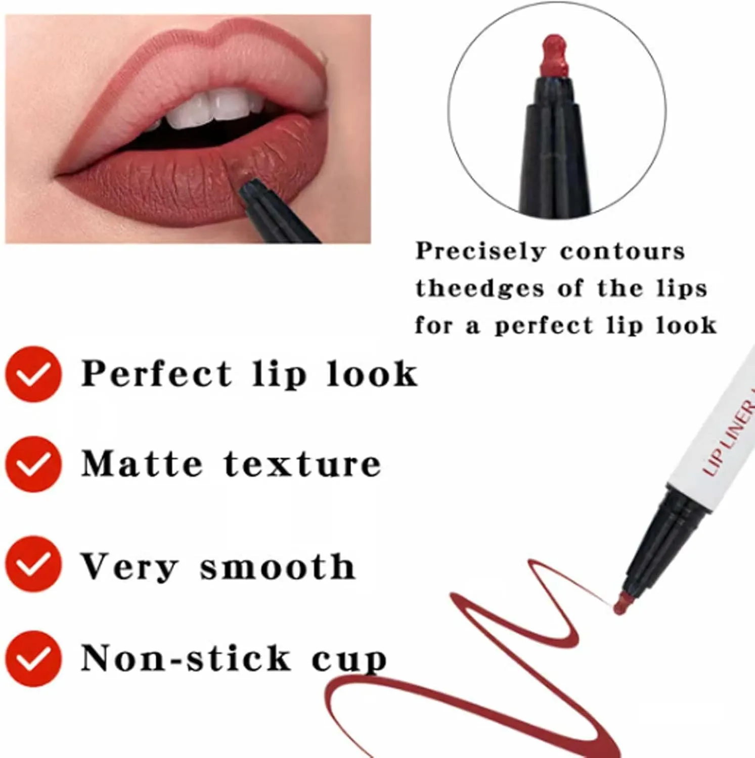 Benighty Liquid Lip Liner, Longwear Liquid Lip Liner, Matte Longwear Liquid Lip Liner, 2-in-1 Waterproof Liquid Lipstick, Non-Stick Lip Liner, Quick-Drying Liquid Lip Stain
