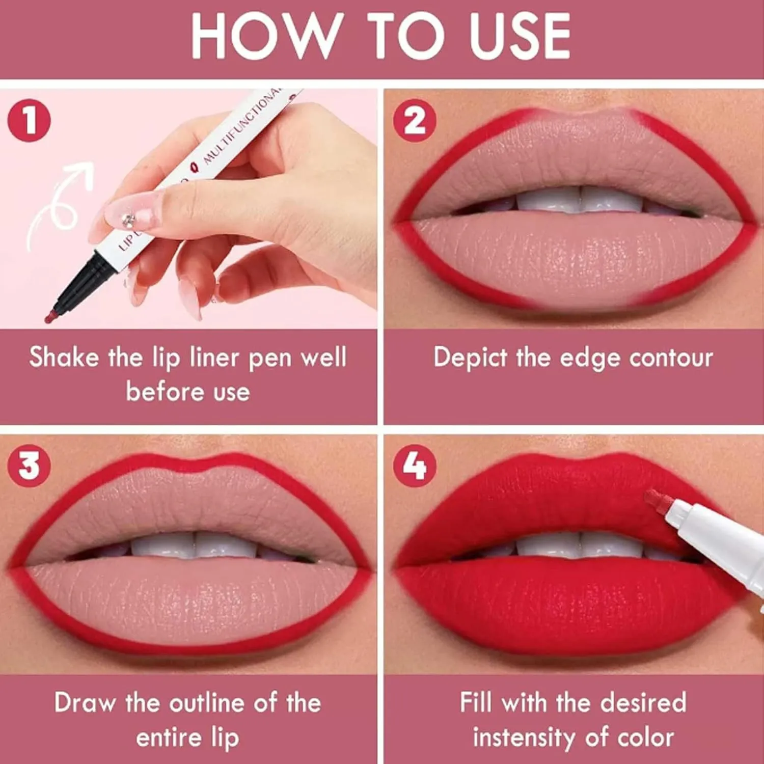 Benighty Liquid Lip Liner, Longwear Liquid Lip Liner, Matte Longwear Liquid Lip Liner, 2-in-1 Waterproof Liquid Lipstick, Non-Stick Lip Liner, Quick-Drying Liquid Lip Stain