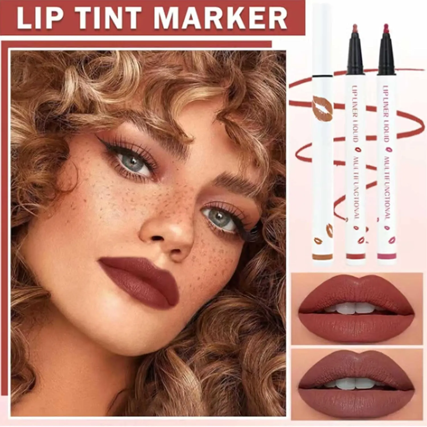 Benighty Liquid Lip Liner, Longwear Liquid Lip Liner, Matte Longwear Liquid Lip Liner, 2-in-1 Waterproof Liquid Lipstick, Non-Stick Lip Liner, Quick-Drying Liquid Lip Stain