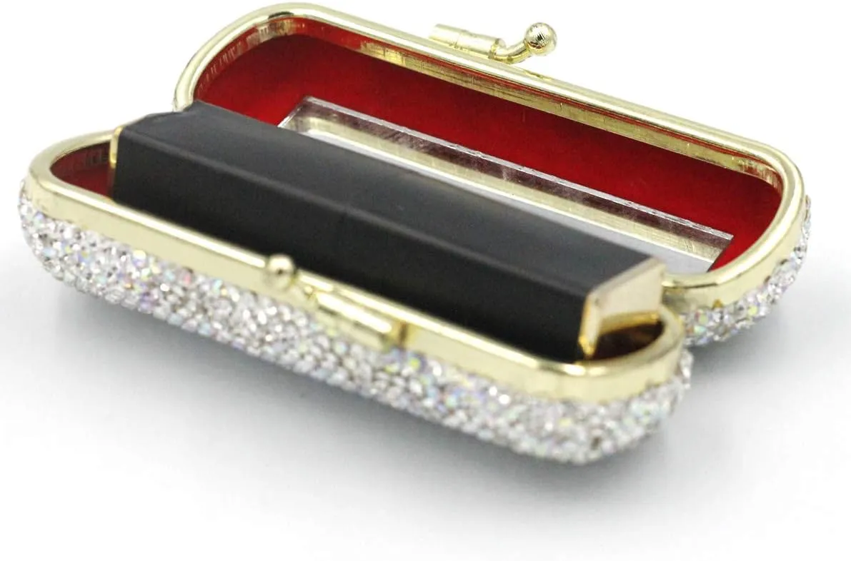 Bling Rhinestone Crystal Lipstick Case Holder Organizer bag Cosmetic Storage for Women's Lipstick Jewelry Kit (Silver)