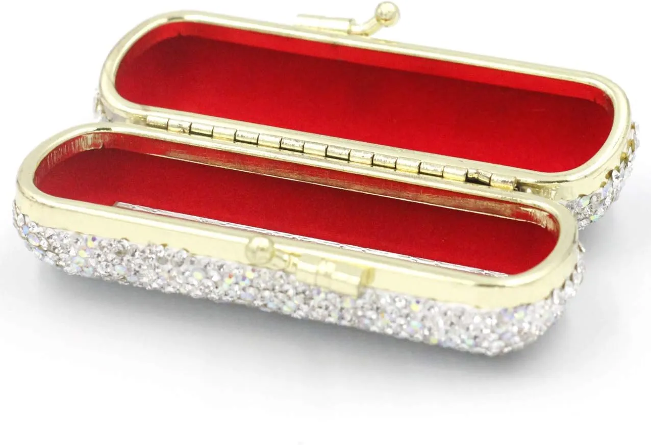 Bling Rhinestone Crystal Lipstick Case Holder Organizer bag Cosmetic Storage for Women's Lipstick Jewelry Kit (Silver)