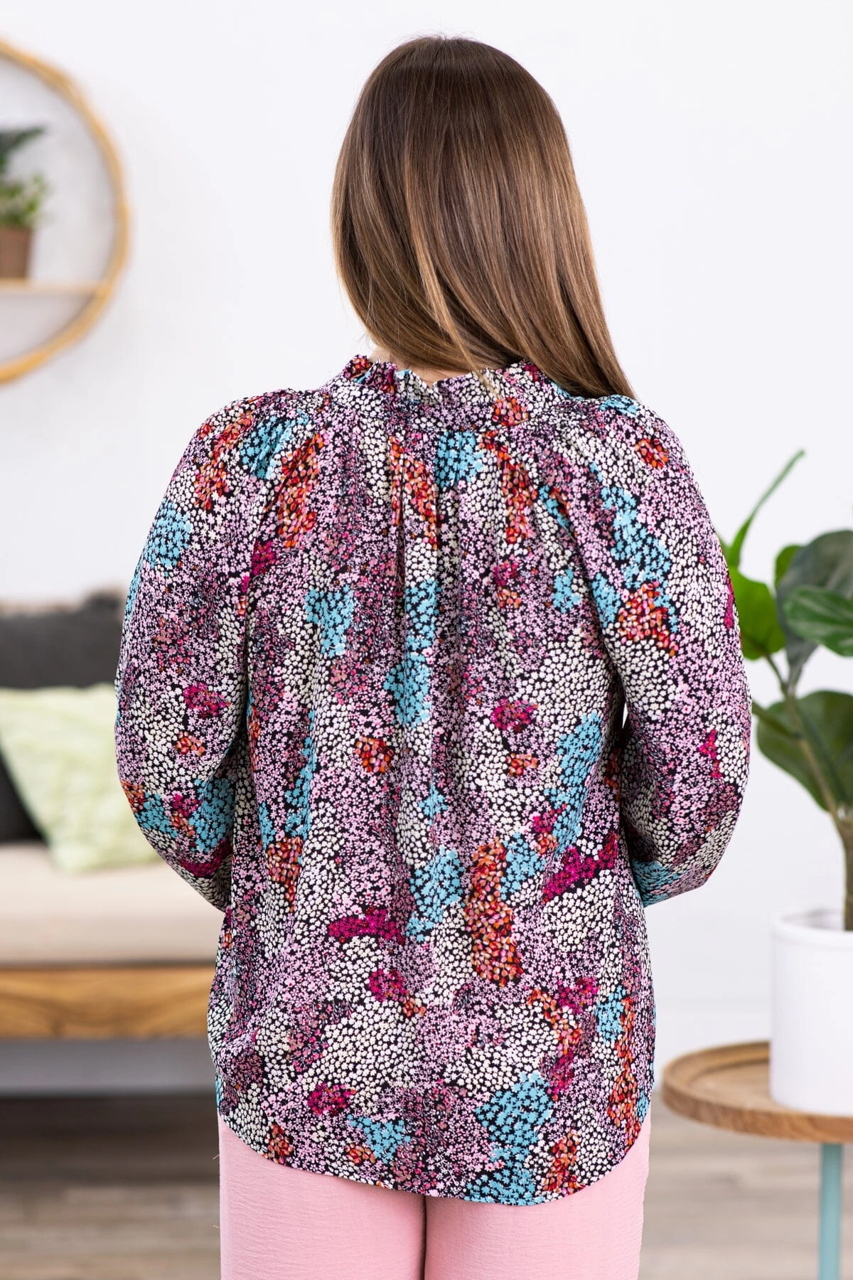 Blush and Aqua Multicolor Ditsy Floral Top