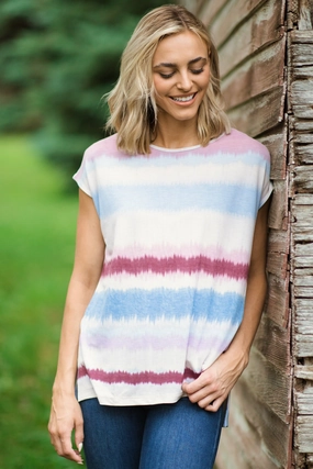 Blush Multicolor Tie Dye Stripe Top