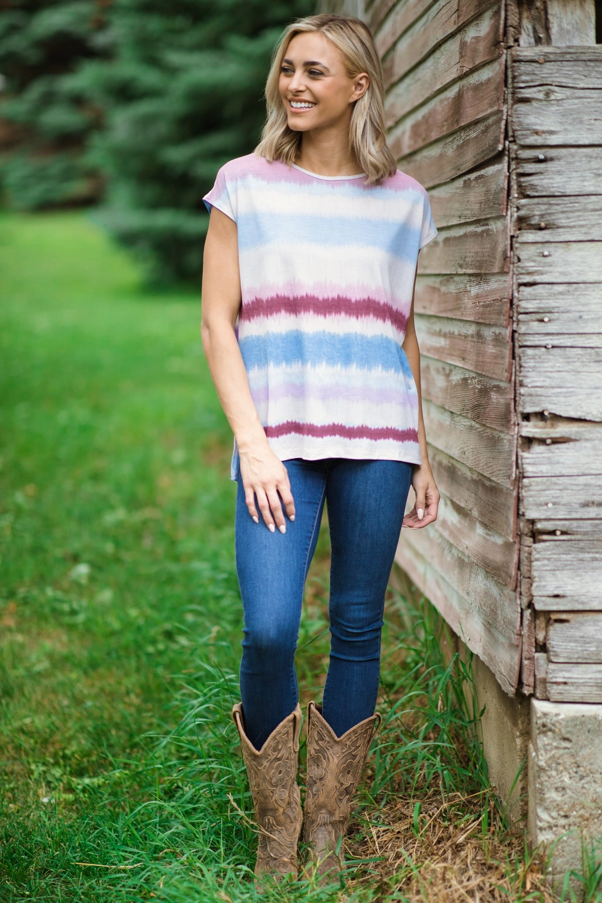 Blush Multicolor Tie Dye Stripe Top