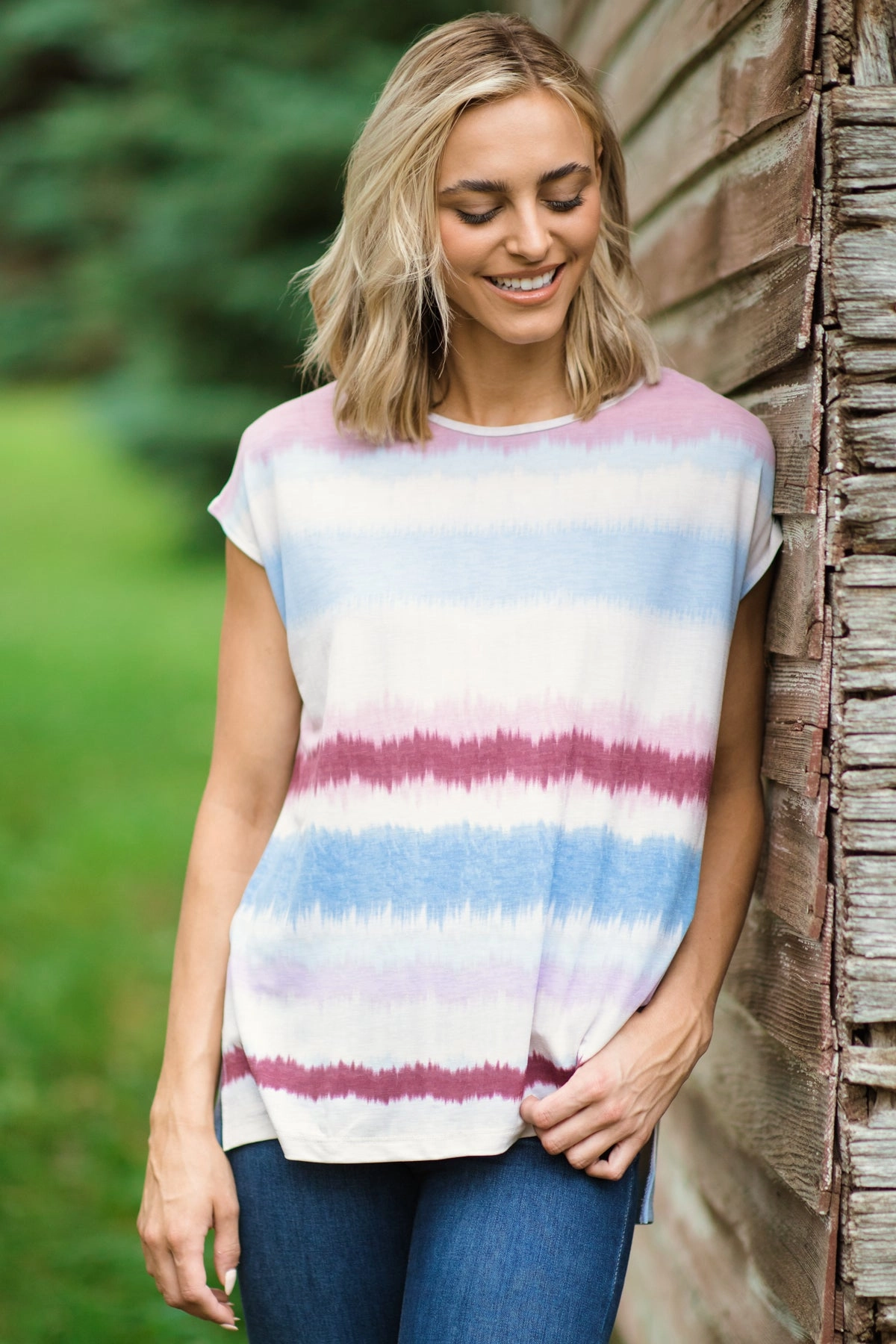 Blush Multicolor Tie Dye Stripe Top