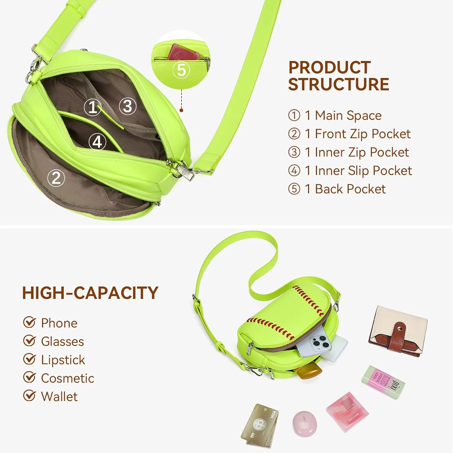 BOSTANTEN Baseball Crossbody Purses for Sport Mom Small Shoulder Bag Vegan Leather Women Handbags for Events
