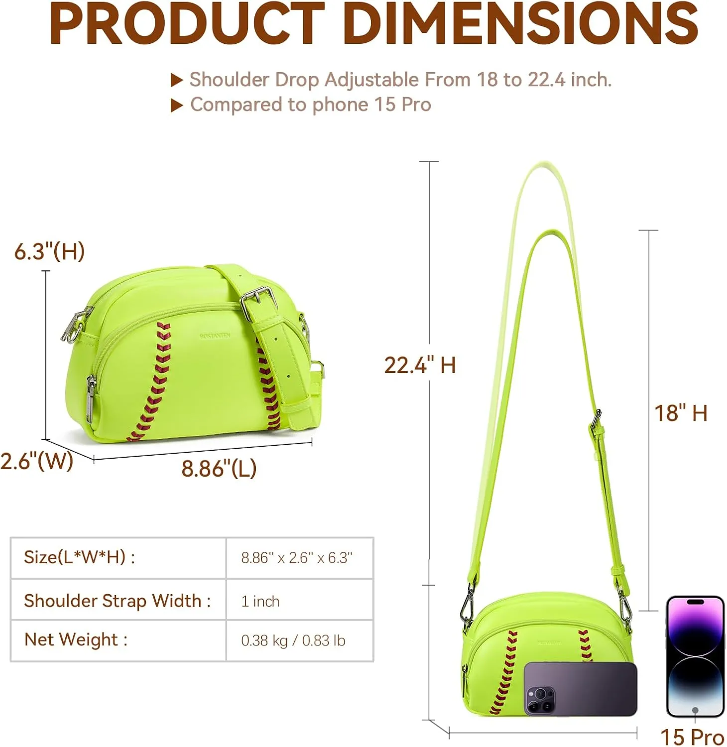 BOSTANTEN Baseball Crossbody Purses for Sport Mom Small Shoulder Bag Vegan Leather Women Handbags for Events