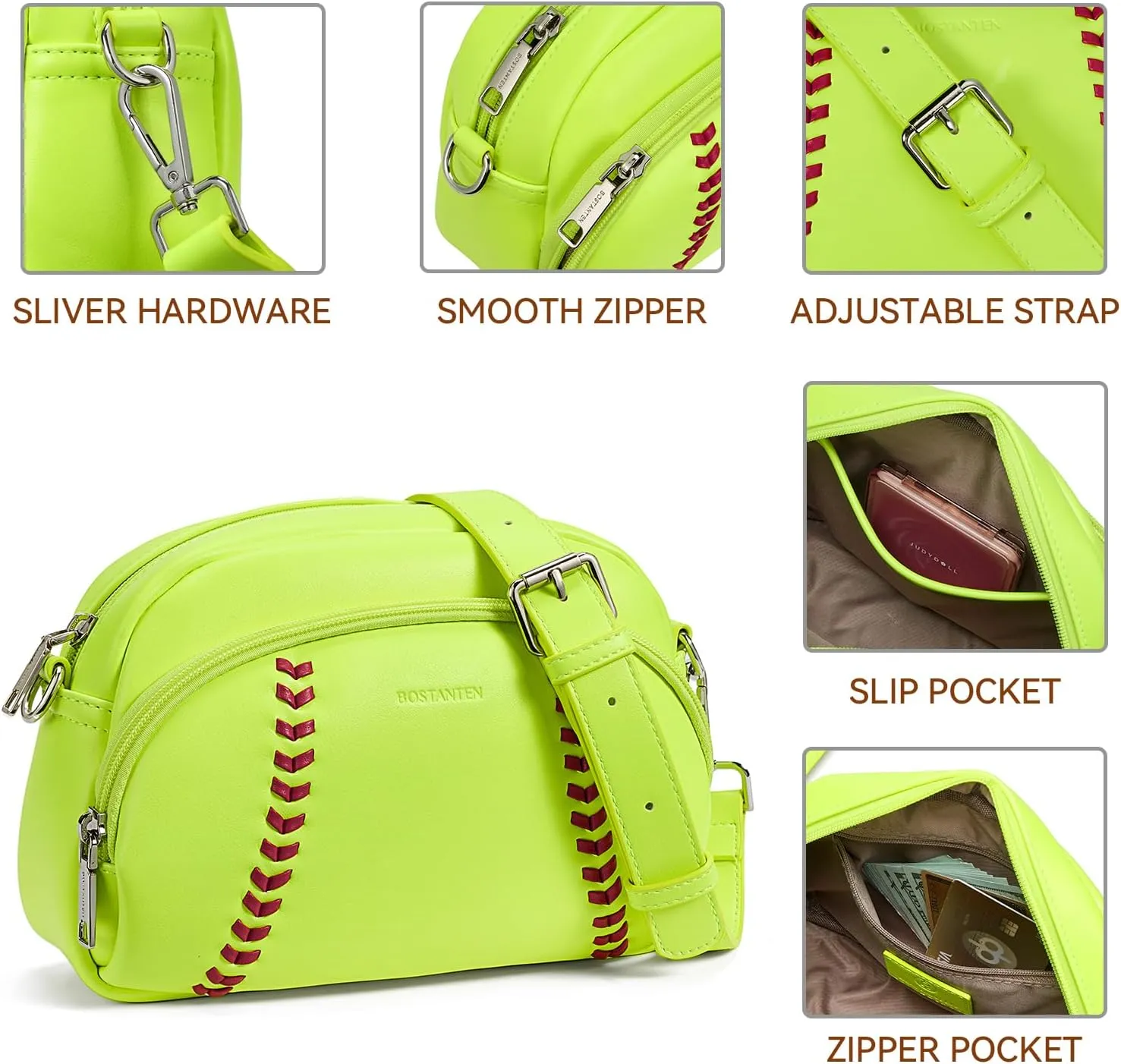 BOSTANTEN Baseball Crossbody Purses for Sport Mom Small Shoulder Bag Vegan Leather Women Handbags for Events