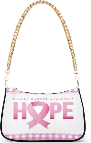 Breast Cancer Hope Womens Shoulder Bag for Women Girls Hobo Tote Handbag Gold Chain Crossbody Bag with Zipper Clutch Purse Handbags