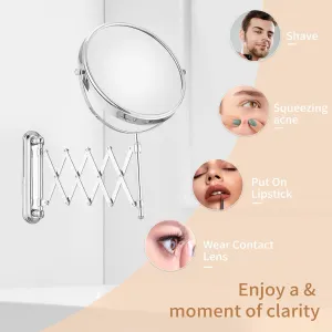 BWE Wall Mounted Makeup Mirror 1x/10X Magnification Double-Sided Mirror with 360-Degree Free Rotation & 18.5" Extendable and Folding Arm Polished Chrome