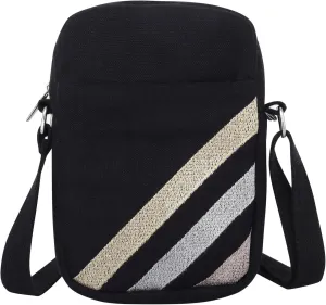 Canvas Mobile Cross Body Black Sling Bag for Women Girls,100% Cotton, Embroidery, Zip Closure, Pocket, Adjustable Strap, Compact Everyday Bag - Day to Night (Black), Black