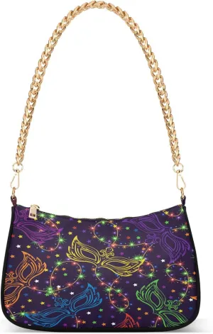 Carnival Masks Sparkle Stars Womens Shoulder Bag for Women Girls Hobo Tote Handbag Gold Chain Crossbody Bag with Zipper Clutch Purse Handbags