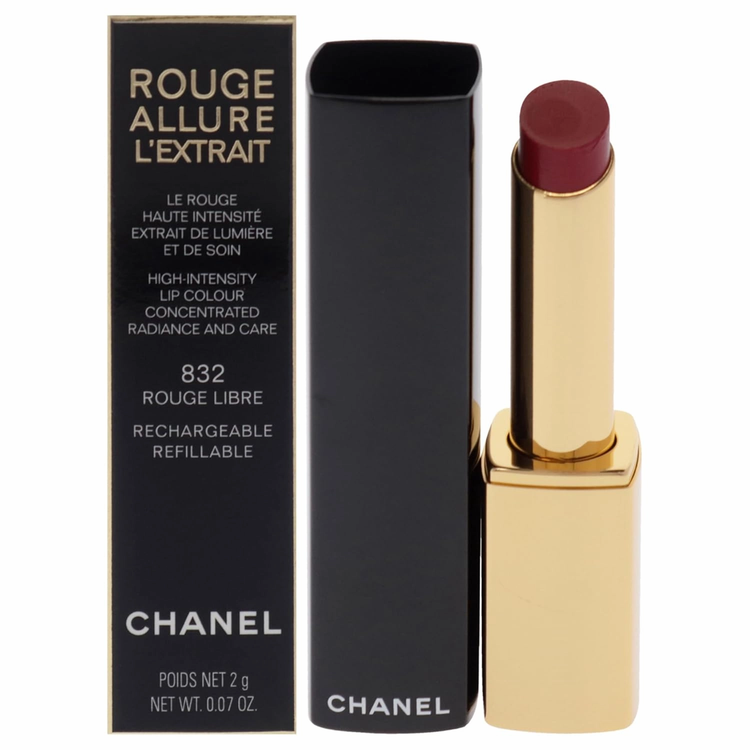 Chanel Rouge Allure Lextrait Lipstick - 832 Rouge Libre for Women - 0.07 oz Lipstick (Refillable)