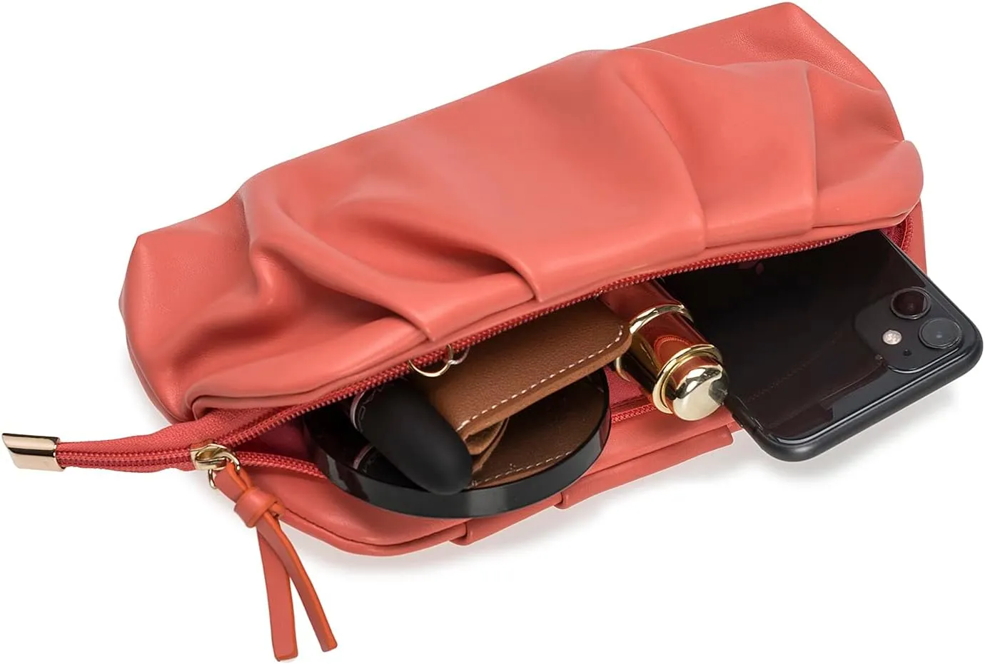 CHARMING TAILOR Chic Soft Vegan Leather Clutch Bag Dressy Pleated PU Evening Purse for Women
