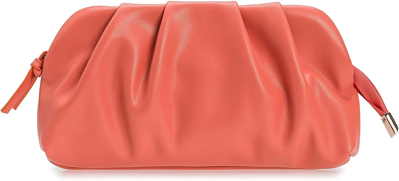 CHARMING TAILOR Chic Soft Vegan Leather Clutch Bag Dressy Pleated PU Evening Purse for Women