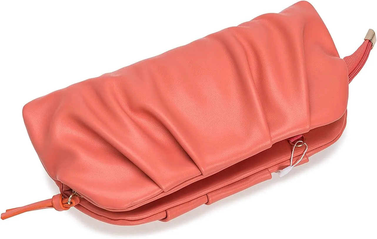 CHARMING TAILOR Chic Soft Vegan Leather Clutch Bag Dressy Pleated PU Evening Purse for Women