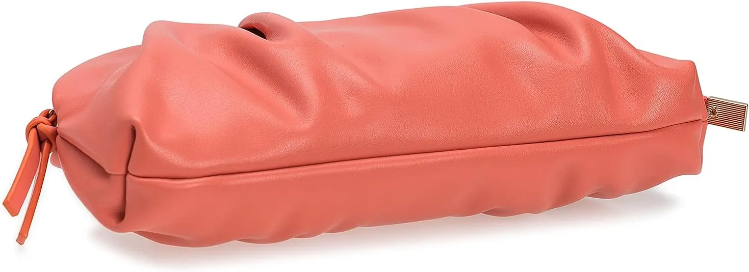 CHARMING TAILOR Chic Soft Vegan Leather Clutch Bag Dressy Pleated PU Evening Purse for Women