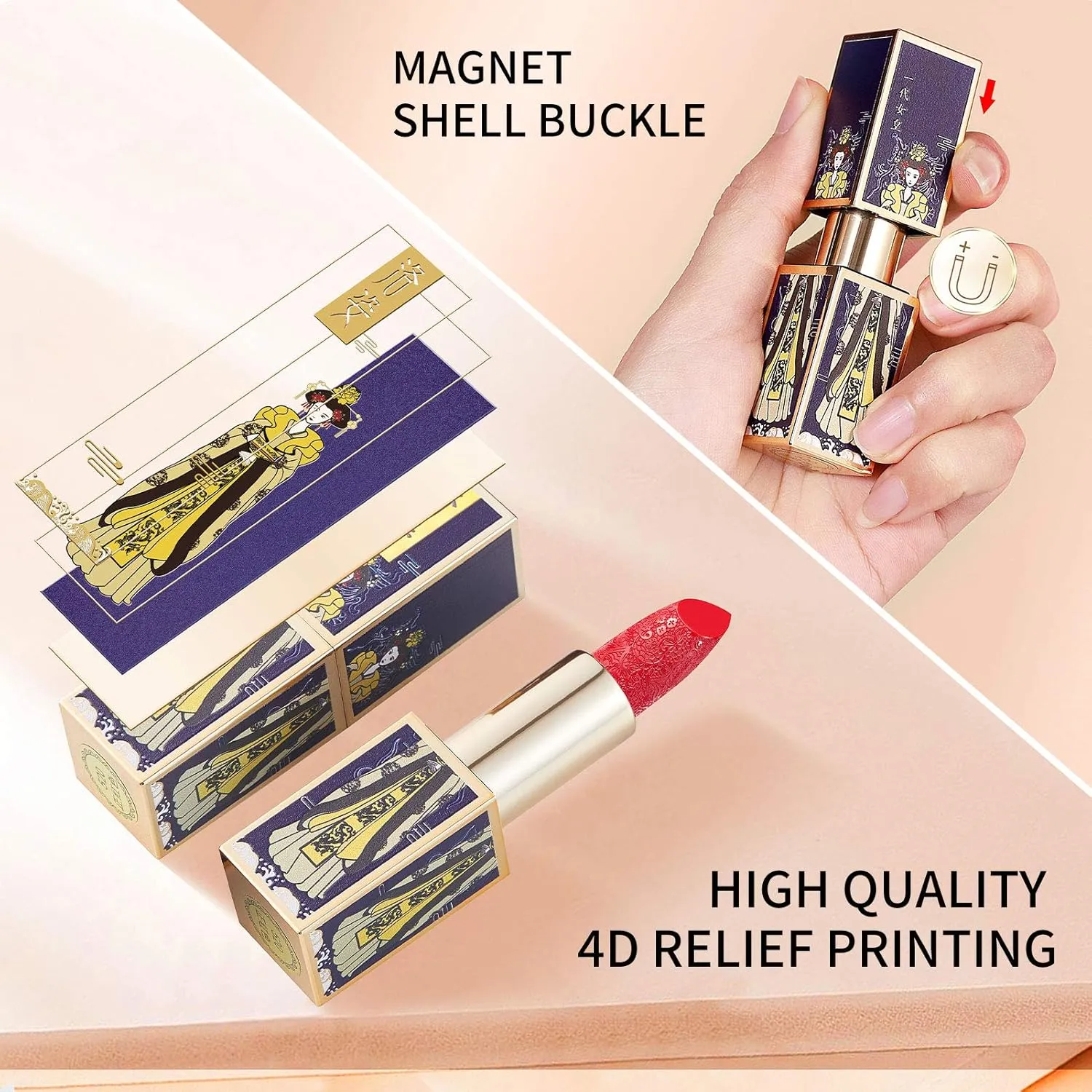 Chinese Style Lipstick Two Pack Gift Box, a Complete Gift Set, Black and Yellow Skin, Natural Skin (#510 #540)