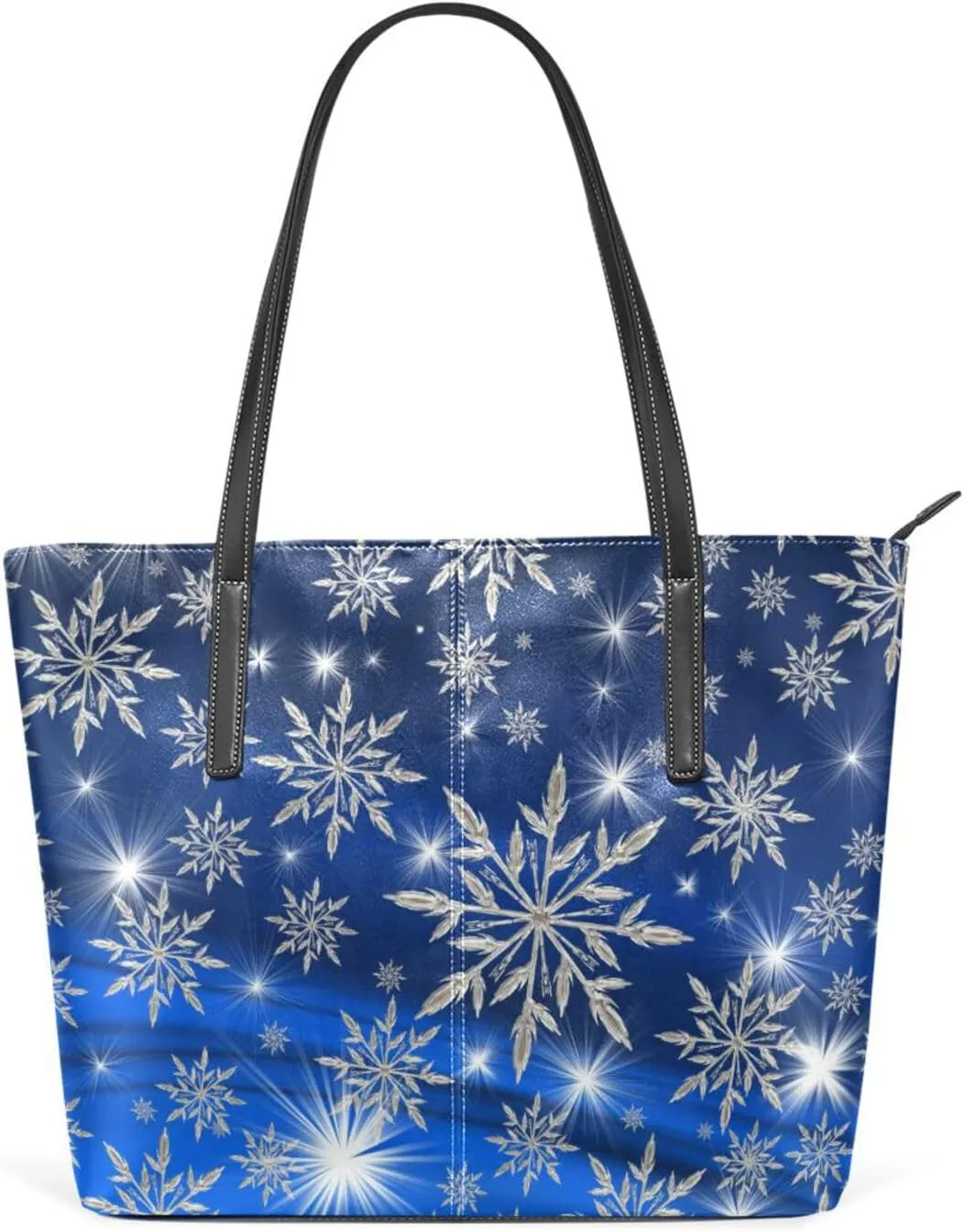 Christmas Top Handle Bag for Women Xmas Silver Snowflake Vegan Leather Lady Purse Shoulder Bag Travel Satchel Gym Beach Tote with Zipper Xmas Weekender Handbag