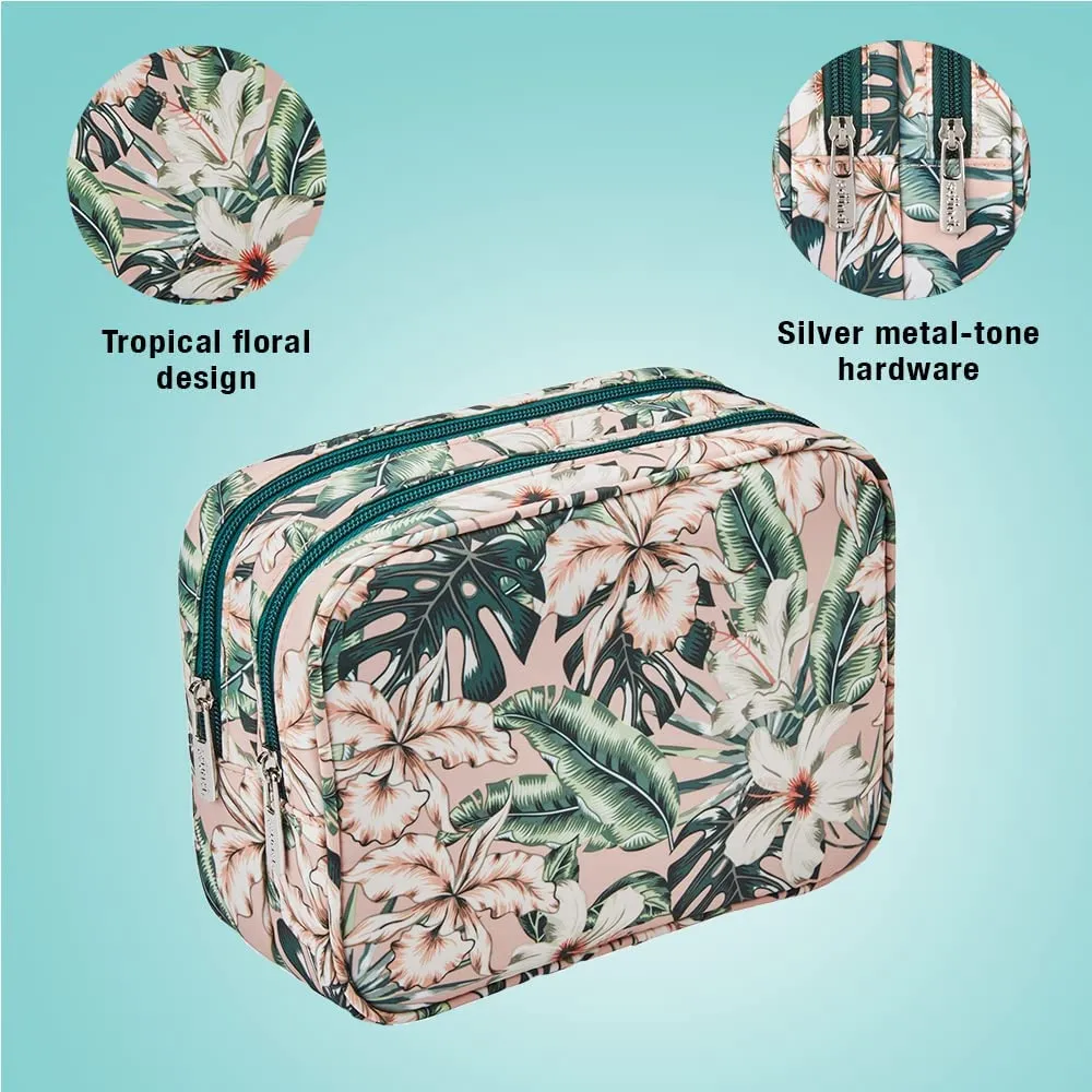 Conair Makeup Bag - Travel Toiletry Bag - Cosmetic Bag - Toiletry Bag for Women - Double Zip Organizer - Tropical Print