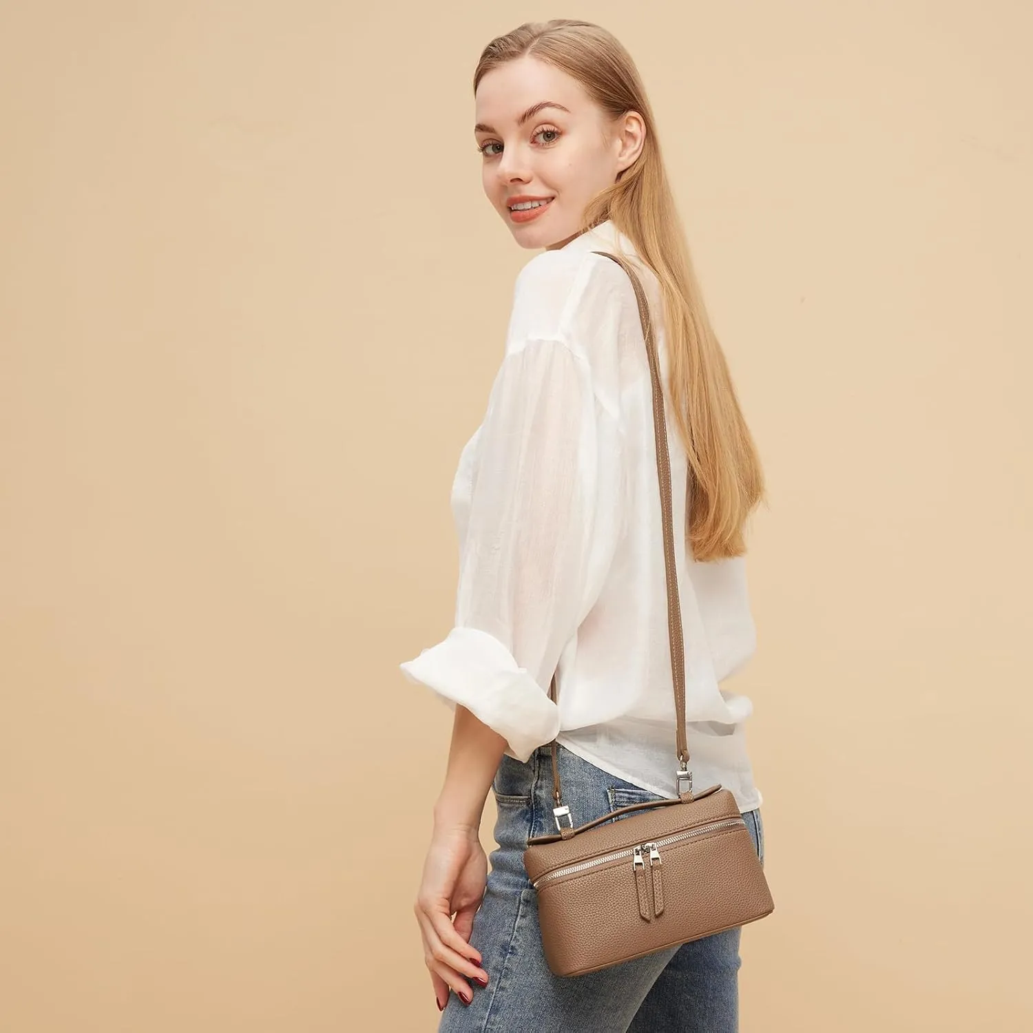 Crossbody Bag for Women, Small Top-Handle Leather Purse Designer Trendy Shoulder Bag Luxury Pouch
