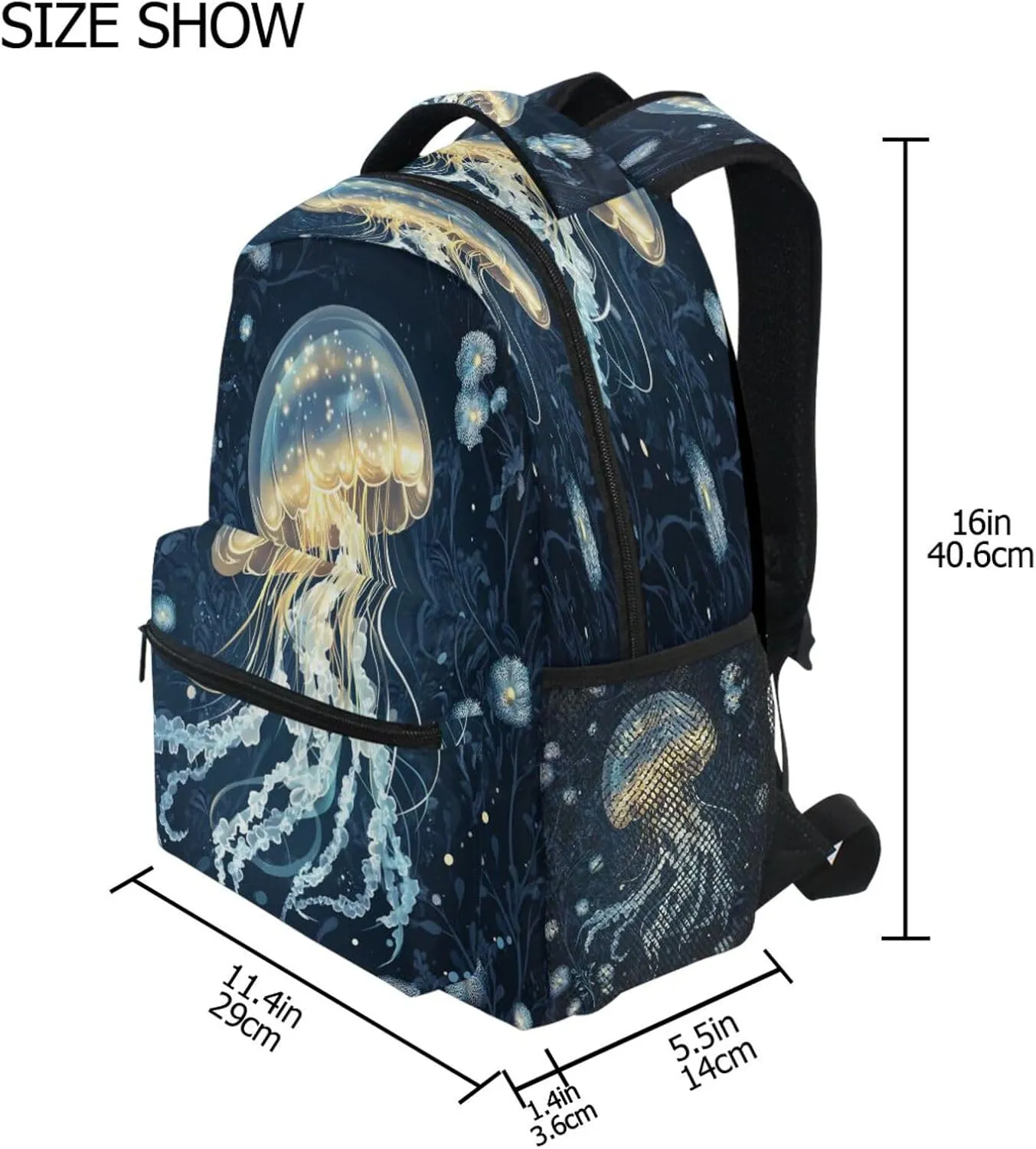 Day Backpack for Teacher Nurse Waterproof Backpack with Chest Strap for Business Work College Travel Trip Beauty Jellyfish Silver
